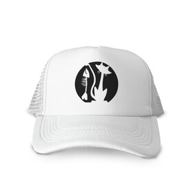 Кепка тракер с сеткой Кот и рыбка: в Ухте, трикотажное полотно; задняя часть — сетка | длинный козырек, универсальный размер, пластиковая застежка | киса | кот | котенок | котик | кошка | кошки | рыбка