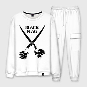 Мужской костюм хлопок с принтом Black Flag (1) в Ухте, 100% хлопок | на свитшоте круглая горловина, мягкая резинка по низу. Брюки заужены к низу, на них два вида карманов: два “обычных” по бокам и два объемных, с клапанами, расположенные ниже линии бедра. Брюки с мягкой трикотажной резинкой на поясе и по низу штанин. В поясе для дополнительного комфорта — широкие завязки | hard | hardcor | hardcore | hardstyle | rock | ножницы | рок | руки | хард | хард рок