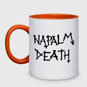 Кружка двухцветная с принтом Napalm death лого в Ухте, керамика | объем — 330 мл, диаметр — 80 мм. Цветная ручка и кайма сверху, в некоторых цветах — вся внутренняя часть | death metal