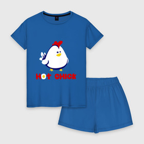 Женская пижама с шортиками хлопок с принтом Hot Chick в Ухте, 100% хлопок | футболка прямого кроя, шорты свободные с широкой мягкой резинкой | горячая | курица | курочка | цыпленок | чика