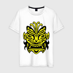 Мужская футболка хлопок с принтом Маска трайбл в Ухте, 100% хлопок | прямой крой, круглый вырез горловины, длина до линии бедер, слегка спущенное плечо. | желтая маска | маска | трайбл | узоры