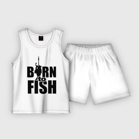 Детская пижама с шортами хлопок с принтом Born to fish в Ухте,  |  | Тематика изображения на принте: born to fish | для рыбака | крючок | на крючке | рыба | рыбак | рыбаку | рыбалка | улов