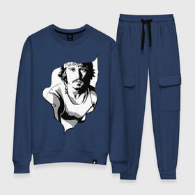 Женский костюм хлопок с принтом Джонни Депп в Ухте, 100% хлопок | на свитшоте круглая горловина, мягкая резинка по низу. Брюки заужены к низу, на них два вида карманов: два 