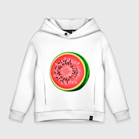 Детское худи Oversize хлопок с принтом Половина арбуза в Ухте, френч-терри — 70% хлопок, 30% полиэстер. Мягкий теплый начес внутри —100% хлопок | боковые карманы, эластичные манжеты и нижняя кромка, капюшон на магнитной кнопке | арбуз | вкусное | девушкам | фрукты | фрукты и ягоды