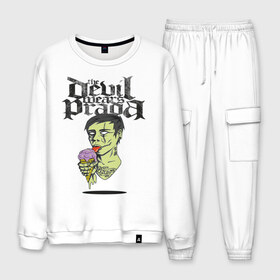 Мужской костюм хлопок с принтом the devil wears prada в Ухте, 100% хлопок | на свитшоте круглая горловина, мягкая резинка по низу. Брюки заужены к низу, на них два вида карманов: два “обычных” по бокам и два объемных, с клапанами, расположенные ниже линии бедра. Брюки с мягкой трикотажной резинкой на поясе и по низу штанин. В поясе для дополнительного комфорта — широкие завязки | зомби