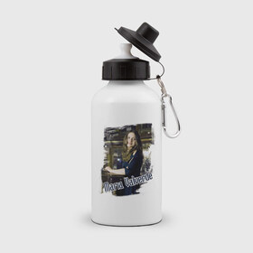 Бутылка спортивная с принтом Maria Valverde в Ухте, металл | емкость — 500 мл, в комплекте две пластиковые крышки и карабин для крепления | 