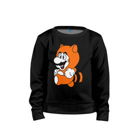 Детский свитшот хлопок с принтом Mario In Tanooki Suit в Ухте, 100% хлопок | круглый вырез горловины, эластичные манжеты, пояс и воротник | nintendo | марио | нинтендо