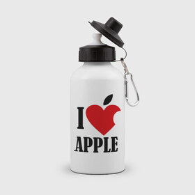 Бутылка спортивная с принтом i love apple с листиком в Ухте, металл | емкость — 500 мл, в комплекте две пластиковые крышки и карабин для крепления | apple | джобс | телефон | яблоко