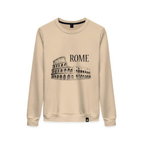 Женский свитшот хлопок с принтом ROME (эскиз) в Ухте, 100% хлопок | прямой крой, круглый вырез, на манжетах и по низу широкая трикотажная резинка  | италия | колизей | рим | туристам