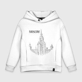 Детское худи Oversize хлопок с принтом MOSCOW (эскиз) в Ухте, френч-терри — 70% хлопок, 30% полиэстер. Мягкий теплый начес внутри —100% хлопок | боковые карманы, эластичные манжеты и нижняя кромка, капюшон на магнитной кнопке | Тематика изображения на принте: кремль | москва | россия