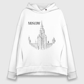 Женское худи Oversize хлопок с принтом MOSCOW (эскиз) в Ухте, френч-терри — 70% хлопок, 30% полиэстер. Мягкий теплый начес внутри —100% хлопок | боковые карманы, эластичные манжеты и нижняя кромка, капюшон на магнитной кнопке | Тематика изображения на принте: кремль | москва | россия