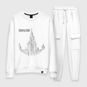 Женский костюм хлопок с принтом MOSCOW (эскиз) в Ухте, 100% хлопок | на свитшоте круглая горловина, мягкая резинка по низу. Брюки заужены к низу, на них два вида карманов: два 