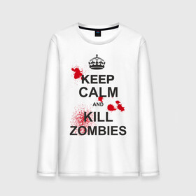 Мужской лонгслив хлопок с принтом Keep calm and kill zombies в Ухте, 100% хлопок |  | корона | кровь | мертвец | оставайся спокойным