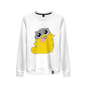 Женский свитшот хлопок с принтом Boggart в Ухте, 100% хлопок | прямой крой, круглый вырез, на манжетах и по низу широкая трикотажная резинка  | домовой | киса | котик