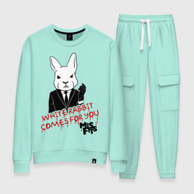 Женский костюм хлопок с принтом Rabbit misfits в Ухте, 100% хлопок | на свитшоте круглая горловина, мягкая резинка по низу. Брюки заужены к низу, на них два вида карманов: два 