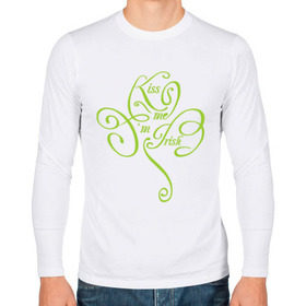 Мужской лонгслив хлопок с принтом Kiss me irish в Ухте, 100% хлопок |  | patricks day | saint patricks day | день патрика | день святого патрика | клевер | четырехлистный клевер