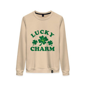Женский свитшот хлопок с принтом Lucky charm - клевер в Ухте, 100% хлопок | прямой крой, круглый вырез, на манжетах и по низу широкая трикотажная резинка  | patricks day | saint patricks day | день патрика | день святого патрика | клевер | четырехлистный клевер