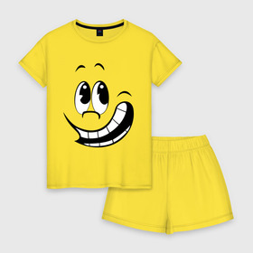 Женская пижама с шортиками хлопок с принтом Смайл улыбается в Ухте, 100% хлопок | футболка прямого кроя, шорты свободные с широкой мягкой резинкой | глаза | зубы | настроение | позитив | рожа | рожица | рот | смайлик | улыбка