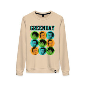 Женский свитшот хлопок с принтом Green Day all в Ухте, 100% хлопок | прямой крой, круглый вырез, на манжетах и по низу широкая трикотажная резинка  | green day | rock | грин дэй | лица | музыка | рок группа | солист | участники