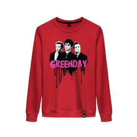 Женский свитшот хлопок с принтом The Green Day в Ухте, 100% хлопок | прямой крой, круглый вырез, на манжетах и по низу широкая трикотажная резинка  | billie joe armstrong | green day | jason white | mike dirnt | rock | билли джо армстронг | грин дэй | группа | джейсон уайт | майк дёрнт | музыка | рок группа | солист | участники