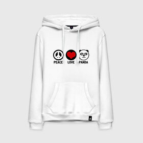 Мужская толстовка хлопок с принтом Peace, love, panda (мир любовь панда) в Ухте, френч-терри, мягкий теплый начес внутри (100% хлопок) | карман-кенгуру, эластичные манжеты и нижняя кромка, капюшон с подкладом и шнурком | Тематика изображения на принте: love | panda | peace | любовь | мир
