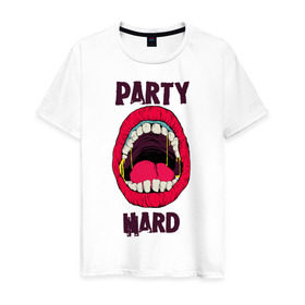 Мужская футболка хлопок с принтом Party hard! в Ухте, 100% хлопок | прямой крой, круглый вырез горловины, длина до линии бедер, слегка спущенное плечо. | Тематика изображения на принте: 