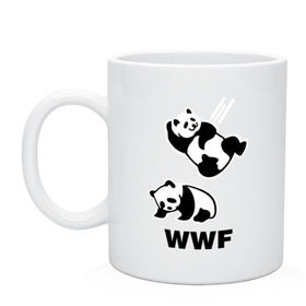 Кружка с принтом Панда WWF Wrestling Challenge в Ухте, керамика | объем — 330 мл, диаметр — 80 мм. Принт наносится на бока кружки, можно сделать два разных изображения | Тематика изображения на принте: панда