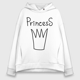 Женское худи Oversize хлопок с принтом PrincesS picture в Ухте, френч-терри — 70% хлопок, 30% полиэстер. Мягкий теплый начес внутри —100% хлопок | боковые карманы, эластичные манжеты и нижняя кромка, капюшон на магнитной кнопке | princess | девушкам | для девушек | корона | подарок девушке