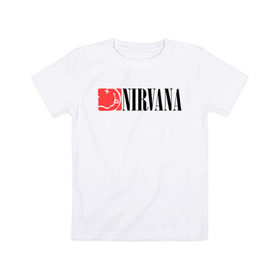 Детская футболка хлопок с принтом Nirvana Smile в Ухте, 100% хлопок | круглый вырез горловины, полуприлегающий силуэт, длина до линии бедер | Тематика изображения на принте: nirvana | nirvana smile | нирвана | нирвана smile | нирвана смайл