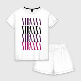Женская пижама с шортиками хлопок с принтом Get Nirvana в Ухте, 100% хлопок | футболка прямого кроя, шорты свободные с широкой мягкой резинкой | music | nirvana | rock | нирвана