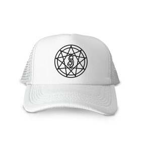 Кепка тракер с сеткой с принтом Slipknot logo в Ухте, трикотажное полотно; задняя часть — сетка | длинный козырек, универсальный размер, пластиковая застежка | Тематика изображения на принте: metall | punk | rock | slipknot | метал | металл | нью метал | панк | панк рок | рок | слипкнот