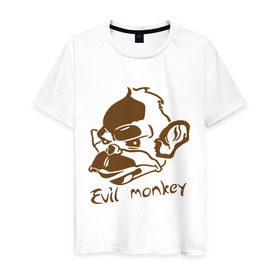 Мужская футболка хлопок с принтом Evil monkey (злая обезьяна) в Ухте, 100% хлопок | прямой крой, круглый вырез горловины, длина до линии бедер, слегка спущенное плечо. | monkey | животные | мартышка | обезьяна