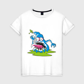 Женская футболка хлопок с принтом Монстр слизняк в Ухте, 100% хлопок | прямой крой, круглый вырез горловины, длина до линии бедер, слегка спущенное плечо | 