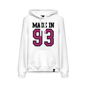 Женская толстовка хлопок с принтом Made in 93th в Ухте, френч-терри, мягкий теплый начес внутри (100% хлопок) | карман-кенгуру, эластичные манжеты и нижняя кромка, капюшон с подкладом и шнурком | made in | год рождения | года рождения | рожденные | рожденный | сделан в