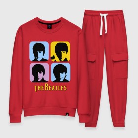 Женский костюм хлопок с принтом The Beatles pop art в Ухте, 100% хлопок | на свитшоте круглая горловина, мягкая резинка по низу. Брюки заужены к низу, на них два вида карманов: два 