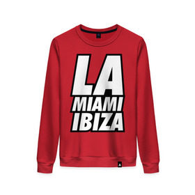 Женский свитшот хлопок с принтом LA Miami Ibiza в Ухте, 100% хлопок | прямой крой, круглый вырез, на манжетах и по низу широкая трикотажная резинка  | 