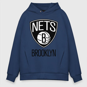 Мужское худи Oversize хлопок с принтом Nets Brooklyn в Ухте, френч-терри — 70% хлопок, 30% полиэстер. Мягкий теплый начес внутри —100% хлопок | боковые карманы, эластичные манжеты и нижняя кромка, капюшон на магнитной кнопке | Тематика изображения на принте: бруклин