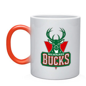 Кружка хамелеон с принтом Milwaukee Bucks - logo в Ухте, керамика | меняет цвет при нагревании, емкость 330 мл | Тематика изображения на принте: basketball | nba | баскетболл | лого баскетбольных клубов | нба