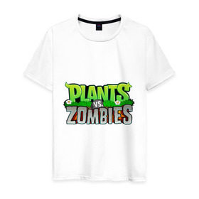 Мужская футболка хлопок с принтом Plants vs zombies в Ухте, 100% хлопок | прямой крой, круглый вырез горловины, длина до линии бедер, слегка спущенное плечо. | plants | zombies | игры