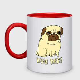 Кружка двухцветная с принтом Hug me! Dog в Ухте, керамика | объем — 330 мл, диаметр — 80 мм. Цветная ручка и кайма сверху, в некоторых цветах — вся внутренняя часть | 