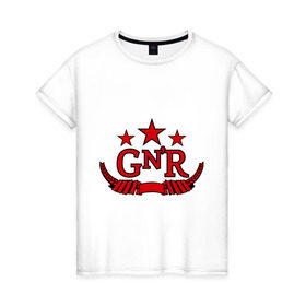 Женская футболка хлопок с принтом GNR red в Ухте, 100% хлопок | прямой крой, круглый вырез горловины, длина до линии бедер, слегка спущенное плечо | guns and roses | guns n roses | rock | ганс н роуз | музыка | рок
