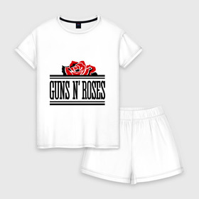Женская пижама с шортиками хлопок с принтом Guns n roses red в Ухте, 100% хлопок | футболка прямого кроя, шорты свободные с широкой мягкой резинкой | guns and roses | rock | ганс н роуз | музыка | рок