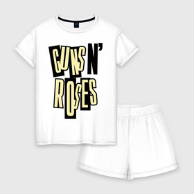 Женская пижама с шортиками хлопок с принтом Guns n roses cream в Ухте, 100% хлопок | футболка прямого кроя, шорты свободные с широкой мягкой резинкой | guns and roses | rock | ганс н роуз | музыка | рок