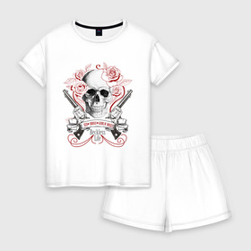 Женская пижама с шортиками хлопок с принтом Sex Drugs Guns n roses в Ухте, 100% хлопок | футболка прямого кроя, шорты свободные с широкой мягкой резинкой | guns and roses | rock | ганс н роуз | музыка | рок