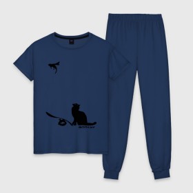 Женская пижама хлопок с принтом Cat and supermouse (Banksy) в Ухте, 100% хлопок | брюки и футболка прямого кроя, без карманов, на брюках мягкая резинка на поясе и по низу штанин | бэнкси | граффити | киса | кот | котенок | котэ | кошка | мышка | супермышка