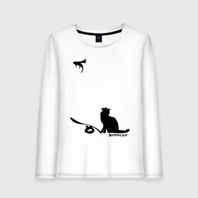 Женский лонгслив хлопок с принтом Cat and supermouse (Banksy) в Ухте, 100% хлопок |  | бэнкси | граффити | киса | кот | котенок | котэ | кошка | мышка | супермышка