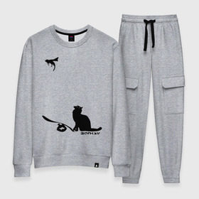 Женский костюм хлопок с принтом Cat and supermouse (Banksy) в Ухте, 100% хлопок | на свитшоте круглая горловина, мягкая резинка по низу. Брюки заужены к низу, на них два вида карманов: два 
