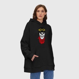 Худи SuperOversize хлопок с принтом Байкер череп в Ухте, 70% хлопок, 30% полиэстер, мягкий начес внутри | карман-кенгуру, эластичная резинка на манжетах и по нижней кромке, двухслойный капюшон
 | скелет