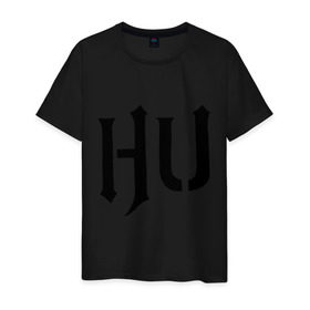 Мужская футболка хлопок с принтом HU abbreviation в Ухте, 100% хлопок | прямой крой, круглый вырез горловины, длина до линии бедер, слегка спущенное плечо. | hollywood undead | hu | hu mask one color | undead | птица с гранатой | рок реп группа hollywood undead