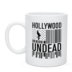 Кружка с принтом Hollywood Undead flag в Ухте, керамика | объем — 330 мл, диаметр — 80 мм. Принт наносится на бока кружки, можно сделать два разных изображения | Тематика изображения на принте: hollywood undead | hu | hu mask one color | undead | птица с гранатой | рок реп группа hollywood undead